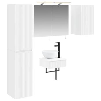 Badezimmermöbel-Set 5 stk. Weiß Ingenieurholz und Glas