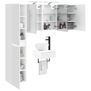 Badezimmermöbel-Set 5 stk. Weiß Ingenieurholz und Glas