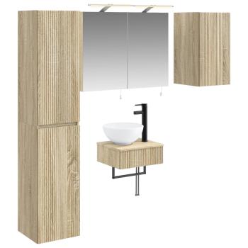 Badezimmermöbel-Set 5 stk. Sonoma-Eiche Ingenieurholz und Glas