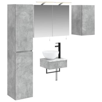 Badezimmermöbel-Set 5 stk. Betongrau Ingenieurholz und Glas