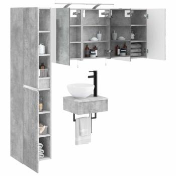 Badezimmermöbel-Set 5 stk. Betongrau Ingenieurholz und Glas