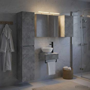 Badezimmermöbel-Set 5 stk. Betongrau Ingenieurholz und Glas