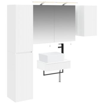 Badezimmermöbel-Set 5 stk. Weiß Ingenieurholz und Glas