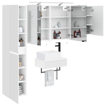 Badezimmermöbel-Set 5 stk. Weiß Ingenieurholz und Glas