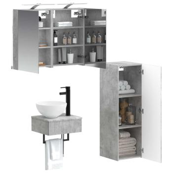 Badezimmerschrank-Set 4 stk. Betongrau Holzwerkstoff