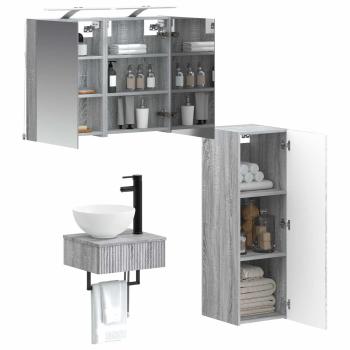 Badezimmerschrank-Set 4 stk. Grau Sonoma Holzwerkstoff