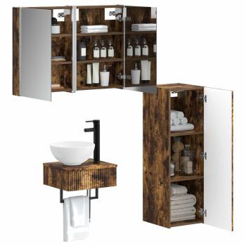 Badezimmerschrank-Set 4 stk. Geräucherte Eiche Holzwerkstoff