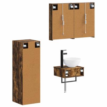 Badezimmerschrank-Set 4 stk. Geräucherte Eiche Holzwerkstoff