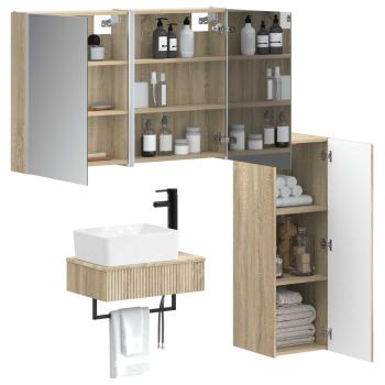 Badezimmermöbel-Set 4 stk. Sonoma-Eiche Ingenieurholz und Glas