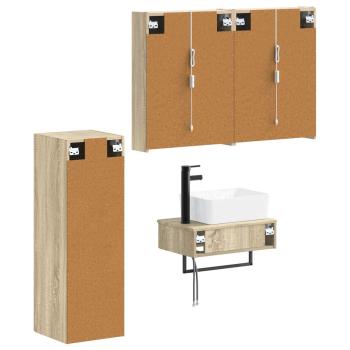 Badezimmermöbel-Set 4 stk. Sonoma-Eiche Ingenieurholz und Glas
