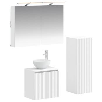 Badezimmermöbel-Set 4 stk. Weiß Ingenieurholz und Glas