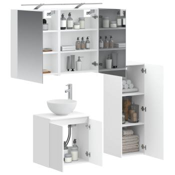 Badezimmermöbel-Set 4 stk. Weiß Ingenieurholz und Glas