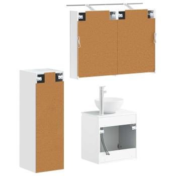 Badezimmermöbel-Set 4 stk. Weiß Ingenieurholz und Glas