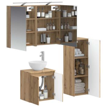 Badezimmermöbel-Set 4 stk. Artisan-Eiche Ingenieurholz und Glas