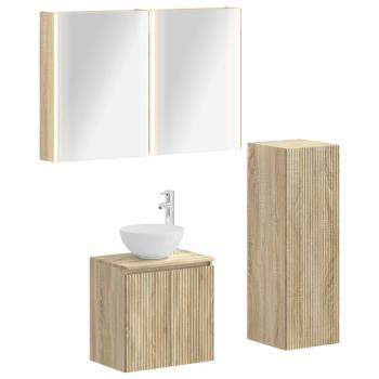 Badezimmermöbel-Set 4 stk. Sonoma-Eiche Ingenieurholz und Glas