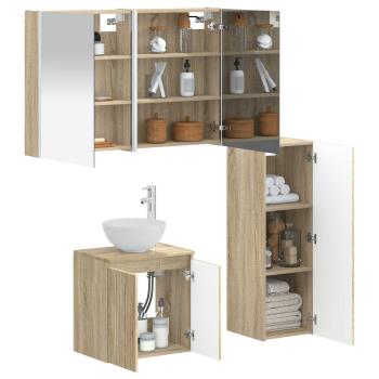 Badezimmermöbel-Set 4 stk. Sonoma-Eiche Ingenieurholz und Glas