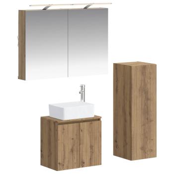 Badezimmermöbel-Set 4 Stk. Artisan-Eiche Ingenieurholz und Glas