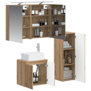 Badezimmermöbel-Set 4 Stk. Artisan-Eiche Ingenieurholz und Glas