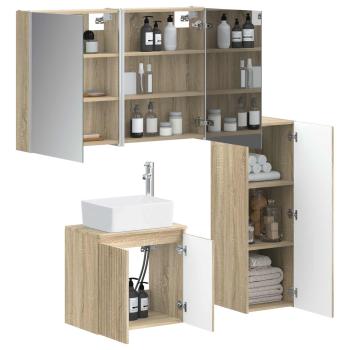 Badezimmermöbel-Set 4 stk. Sonoma-Eiche Ingenieurholz und Glas