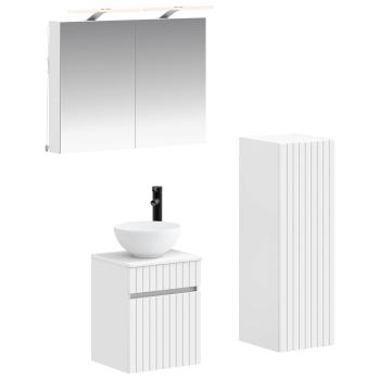 Badezimmermöbel-Set 4 stk. Weiß Ingenieurholz und Glas