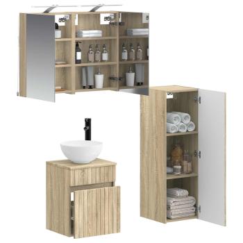 Badezimmermöbel-Set 4 stk. Sonoma-Eiche Ingenieurholz und Glas