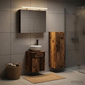 Badezimmermöbel-Set 4 stk. Altholz Ingenieurholz und Glas