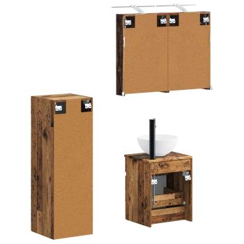 Badezimmermöbel-Set 4 stk. Altholz Ingenieurholz und Glas