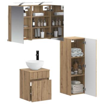 Badezimmermöbel-Set 4 stk. Artisan-Eiche Ingenieurholz und Glas