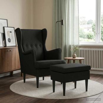 ARDEBO.de - Sessel mit Fußhocker 2 stk. Schwarz Stoff