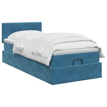 Ottoman Bett mit Matratze Dunkelblau 90 x 190 cm Samt