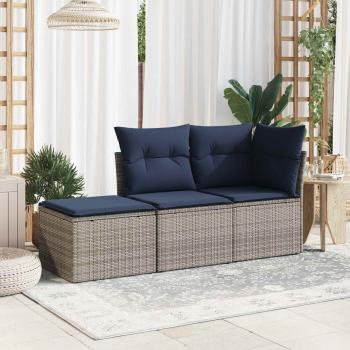 ARDEBO.de - Gartenhocker mit Kissen Grau 55x55x37 cm Poly Rattan