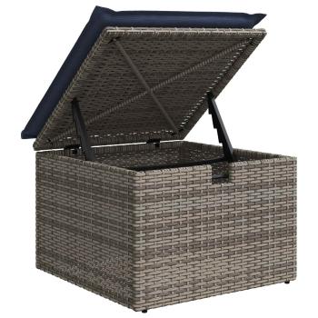 Gartenhocker mit Kissen Grau 55x55x37 cm Poly Rattan
