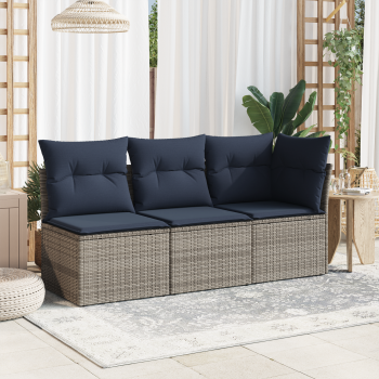 ARDEBO.de - Gartensofa mit Kissen 3-Sitzer Grau Poly Rattan