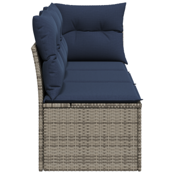 Gartensofa mit Kissen 3-Sitzer Grau Poly Rattan