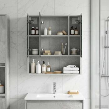 ARDEBO.de - Badezimmerspiegelschrank Betongrau 60 x 14,5 x 70 cm