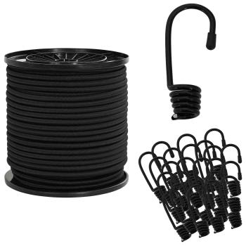 Bungee-Schnüre mit Haken 40 mm Schwarz PP und Gummi