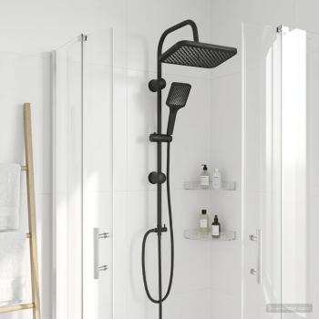 ARDEBO.de - Duschsystem mit Duschkopf Schwarz 48 x 30 x 100 cm Edelstahl
