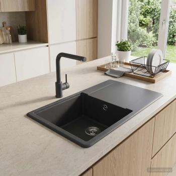 ARDEBO.de - Küchenspüle mit einem Becken Granit 67 x 46 x 19 cm Graphit