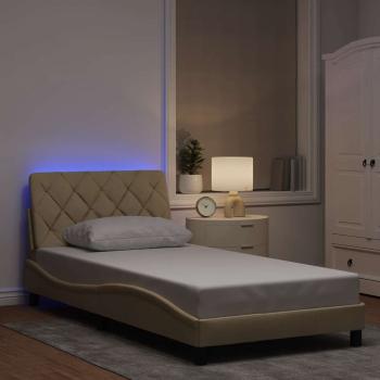 ARDEBO.de - Bettgestell mit LED ohne Matratze Creme 100x200 cm Stoff