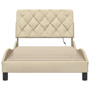 Bettgestell mit LED ohne Matratze Creme 100x200 cm Stoff
