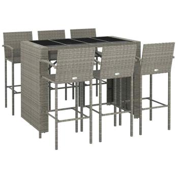 7-tlg. Gartenbar-Set Grau Poly Rattan