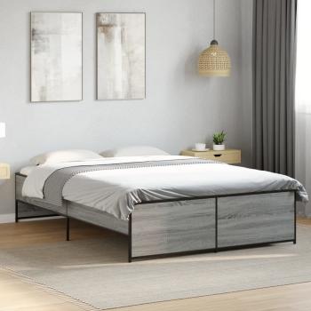 ARDEBO.de - Bettgestell Grau Sonoma 120x200 cm Holzwerkstoff und Metall
