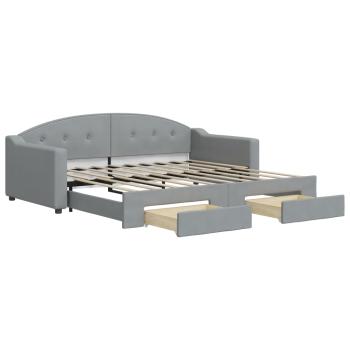 Tagesbett Ausziehbar mit Schubladen Hellgrau 100x190 cm Stoff