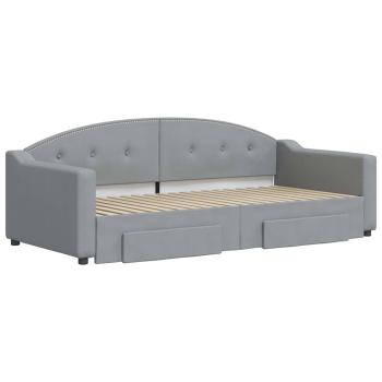 Tagesbett Ausziehbar mit Schubladen Hellgrau 100x190 cm Stoff