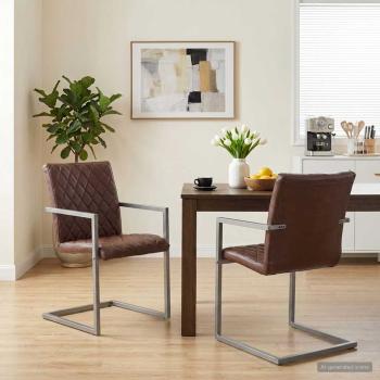 ARDEBO.de - Freischwinger 2 Stk. Braun Echtleder