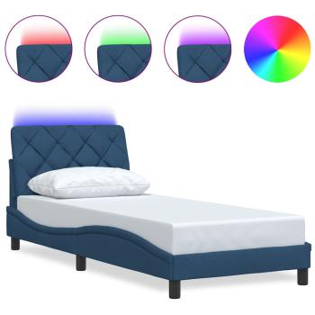 Bettgestell mit LED ohne Matratze Blau 90x190 cm Stoff