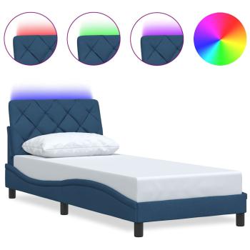 Bettgestell mit LED ohne Matratze Blau 90x200 cm Stoff