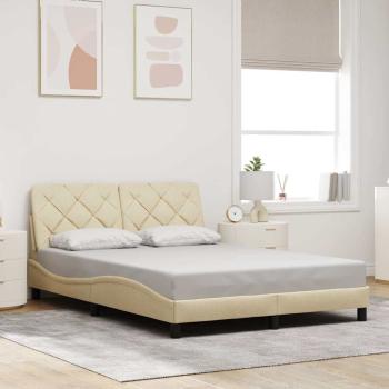 Bettgestell mit LED ohne Matratze Creme 140x200 cm Stoff