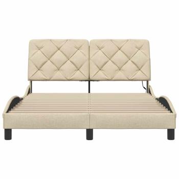 Bettgestell mit LED ohne Matratze Creme 140x200 cm Stoff