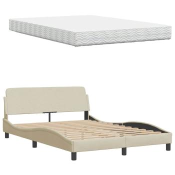 Bett mit Matratze Creme 140x200 cm Stoff
